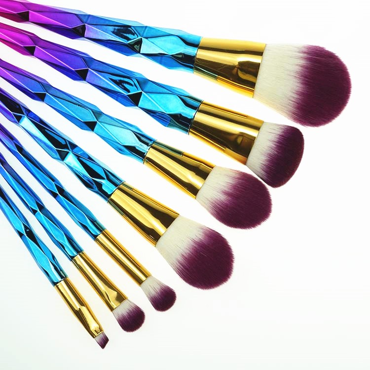 High quality 7pcs beauty colorful cosmetic brush rainbow makeup brush
