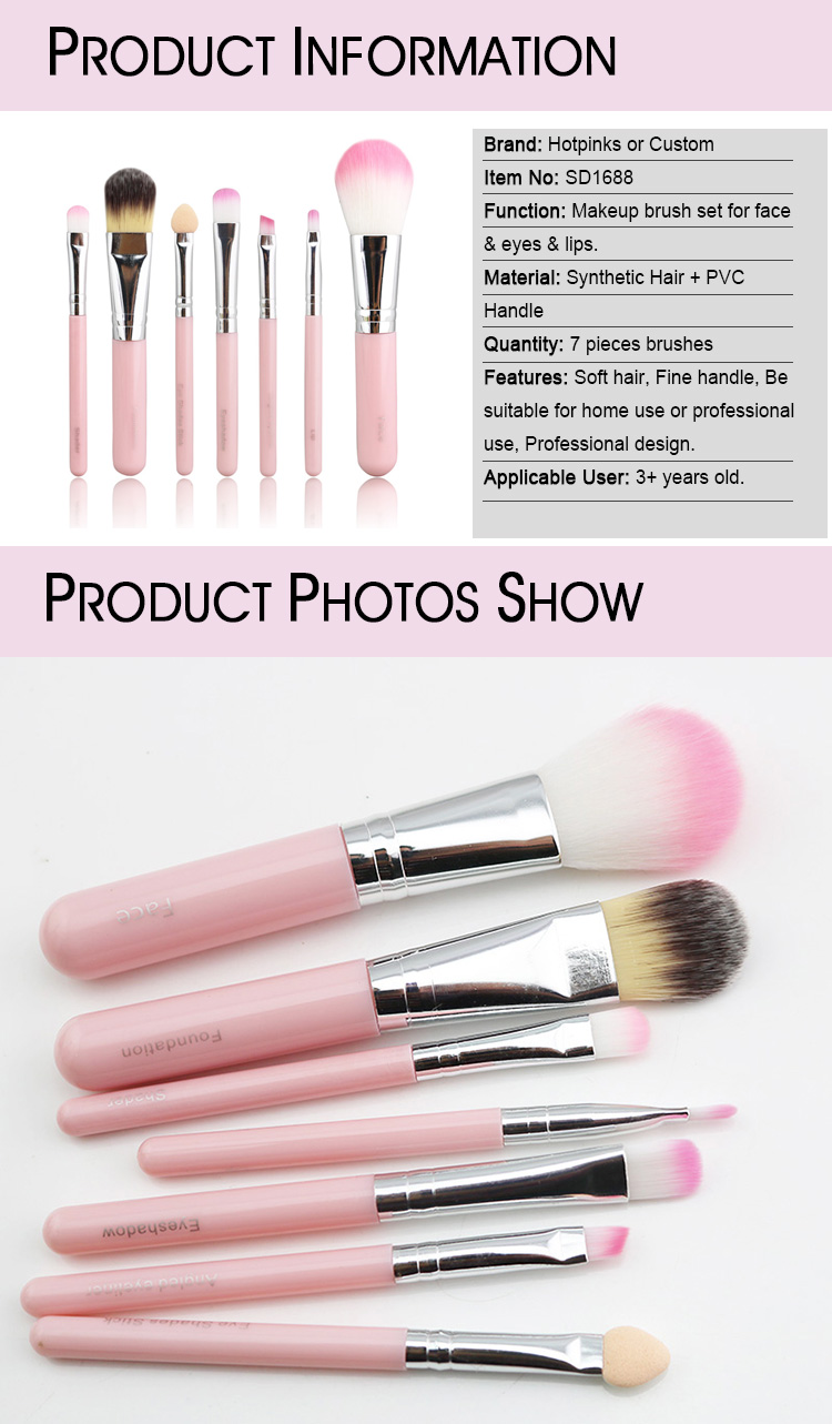 Hot Sale Small Pink Cute 7Pcs Makeup Brush Set For Girl Gift
