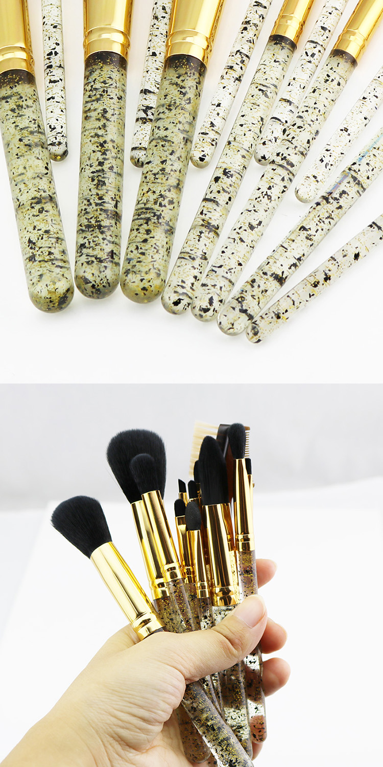 Wholesale Crystal Makeup Brush Sets 12 PCS Glitter Make Up Brushes Gold With Holder