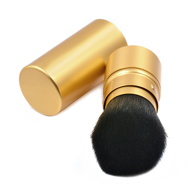 Gold kabuki retractable makeup powder brush with synthetic hair