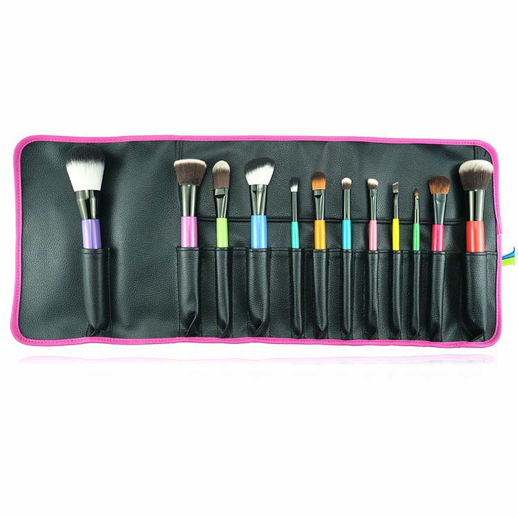New design colorful 12-colour cosmetic brushes with PU bag