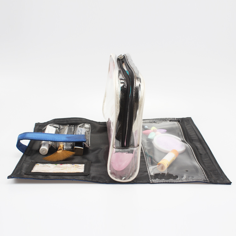 Satin And PVC Toiletry Travel Bag Foldable Cosmetic Bag for Vacation