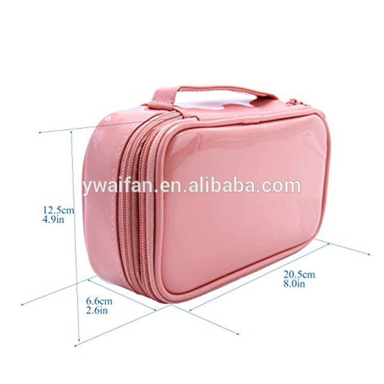 Makeup Brush Cosmetic Organizer Portable 2 layer Makeup Pouch Holder PU Leather Case with Carry Handle for Travel
