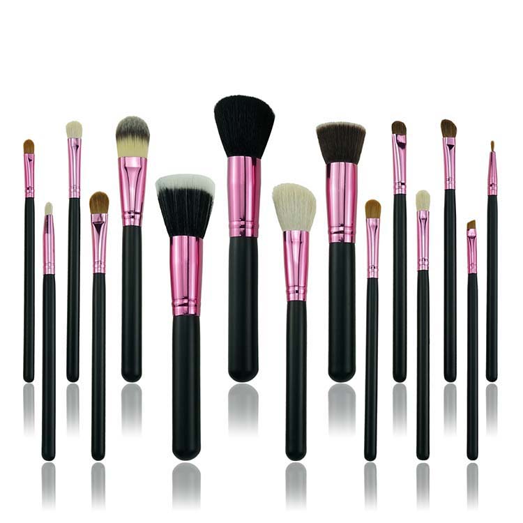 15 Pcs  Professional Kabuki Eye Blending Makeup Brush Set With Metallic Bag