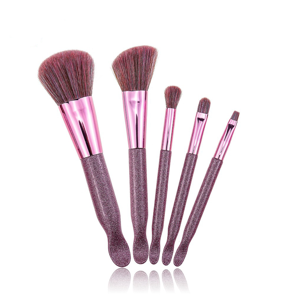 5Pcs Glitter Makeup Brushes Vegan Hair Pink Cosmetic Makeup Brush Set