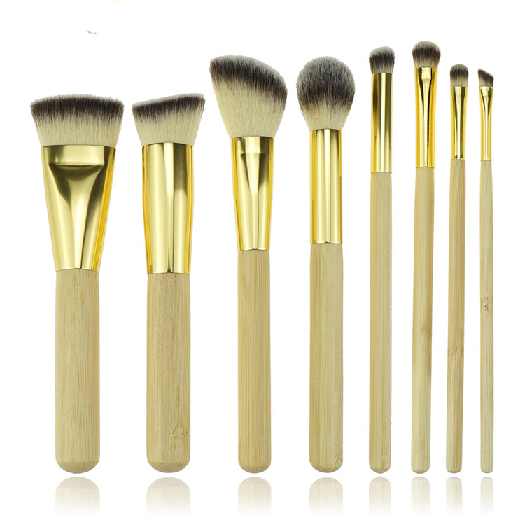 OEM Synthetic Fiber Gold Bamboo Kabuki Brush Set 8PCS Cosmetic Brushes