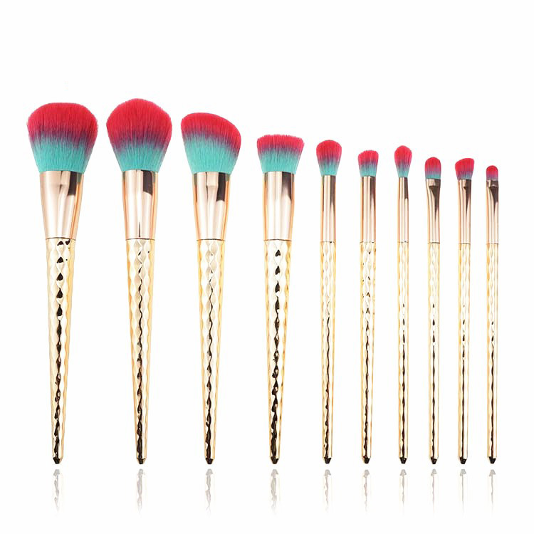 10Pcs Gold rainbow makeup brush set