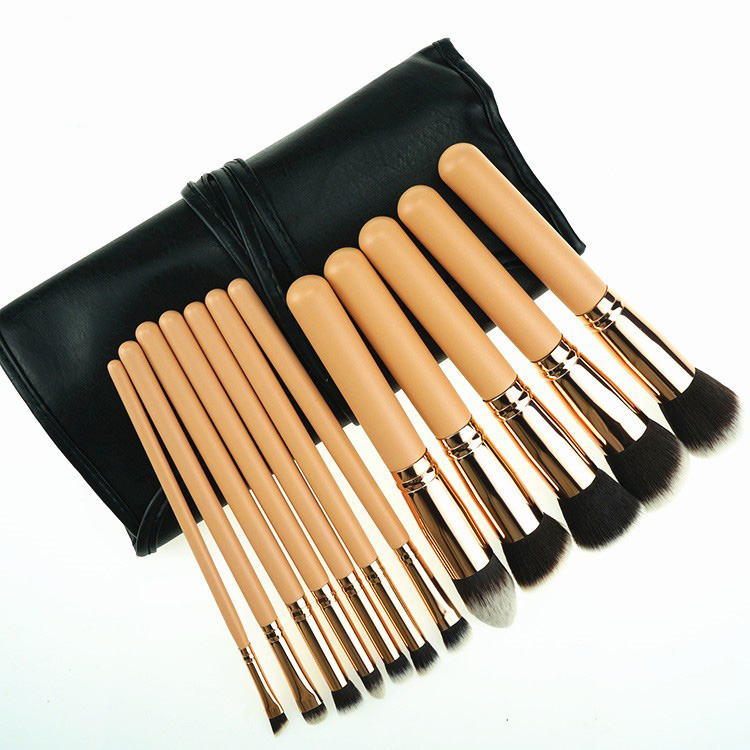 High Quality 12Pcs Rose Gold Makeup Brush Set With PU Bag