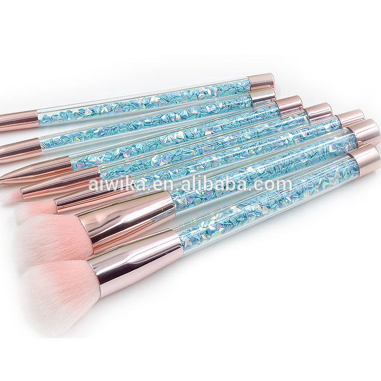 Transparent handle Glitter makeup Brush 7pcs cosmetic brush Facial Brush