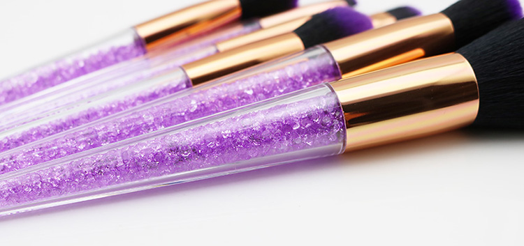 7pcs crystal purple rhinestone diamond makeup brush set