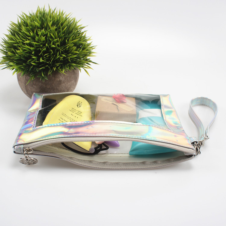 Waterproof Laser Hand Pouch Bag With Zipper Clear Cosmetic Bag