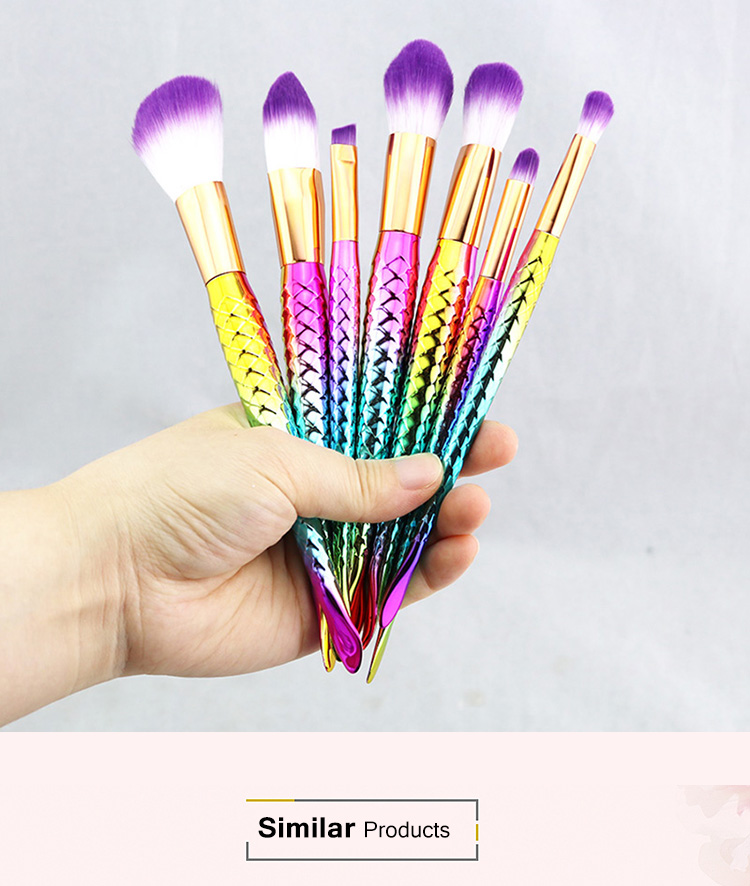 Hot Sale 7Pcs Coloful Multipurpose Fish Tail Mermaid Makeup Brushes Set