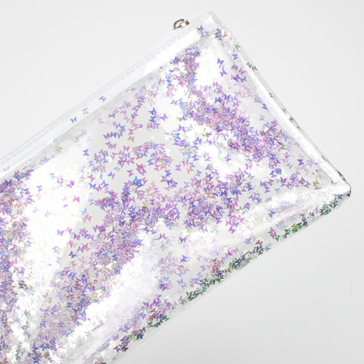 Zipper Clear Cosmetic Bag with Shiny Crystal Glitter Clear Plastic Zipper Pouch