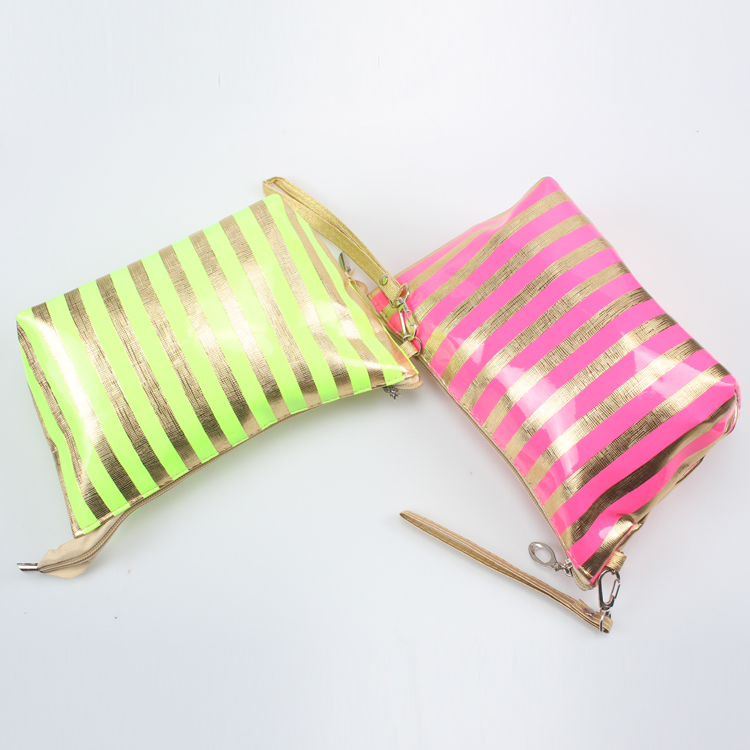 Fluorescence Toiletry Bag for Makeup Portable Stripe PVC Cosmetic Bag for Women