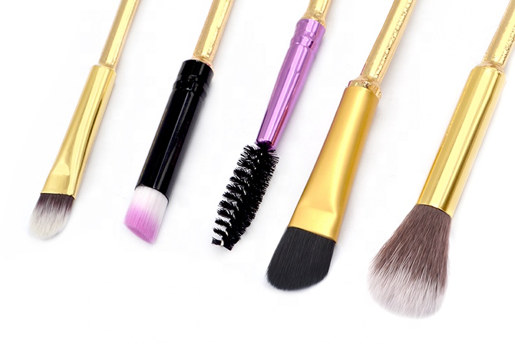 Portable Cute Metal Handle 5pcs Mini Makeup Eye Brush Set With Draw Bag