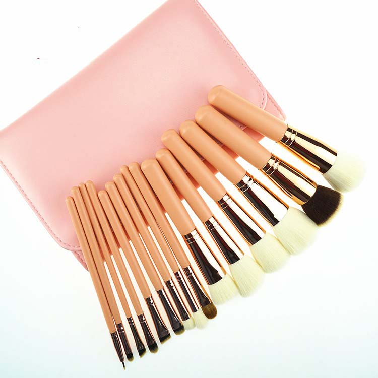High quality synthetic hair rose gold makeup brushes set with PVC bag
