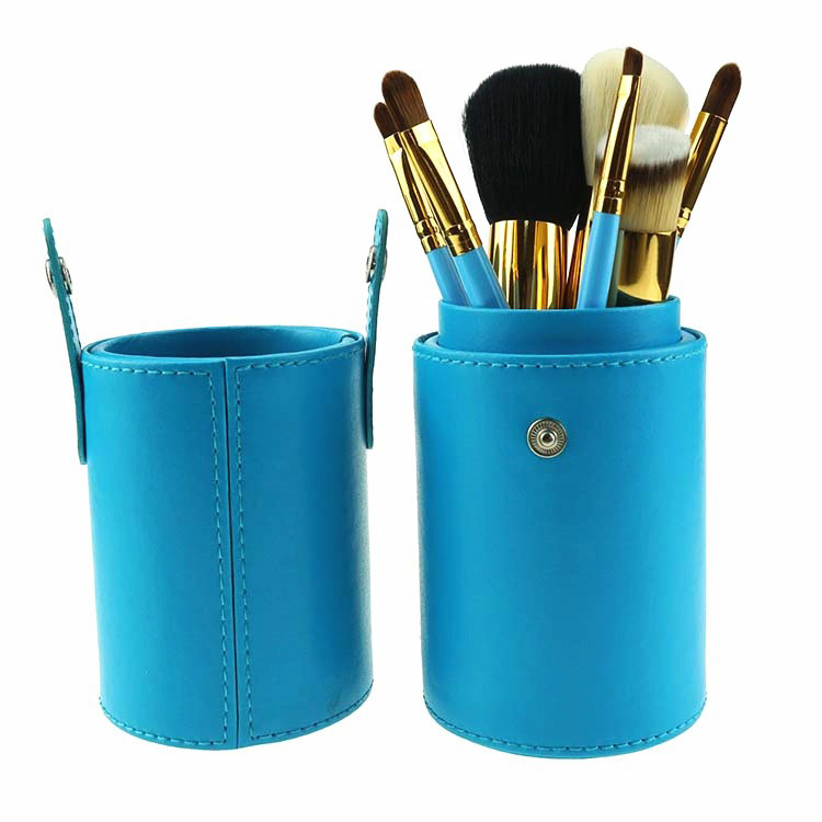 7 Piece Blue Makeup Brush Roll Travel Mini Cosmetic Brush With Pouch