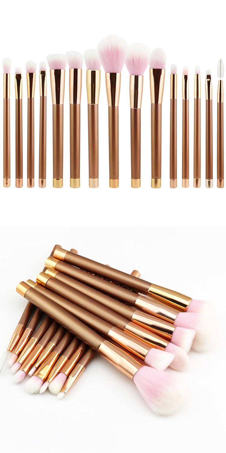 Wholesale New 15Pcs Luxury Synthetic Complete Rose Gold Makeup Brush Set
