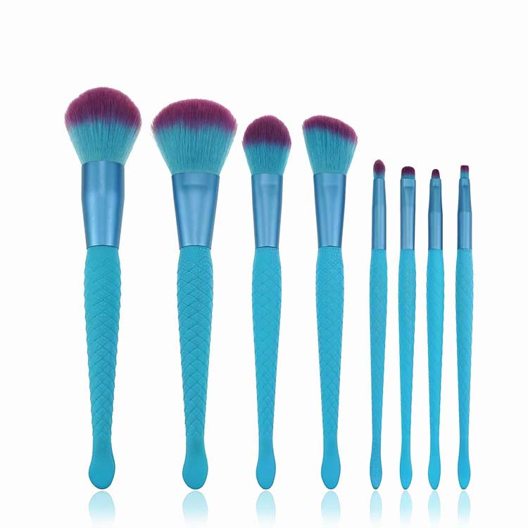 8 Piece Blue Mermaid Makeup Brush Set Travel Size Soft Makeup Brushes
