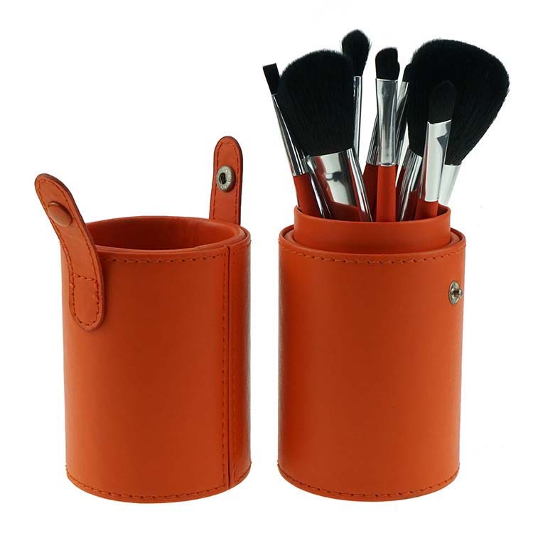 9 Piece Orange Brush Set Black Nylon Hair Makeup Brush Set With Pouch