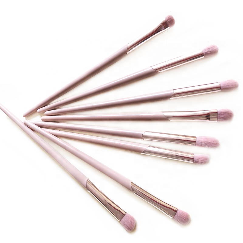 Pink Plastic Handle Eyeshadow Brush Designed Ferrule Angled Flat Eye Makeup Brush