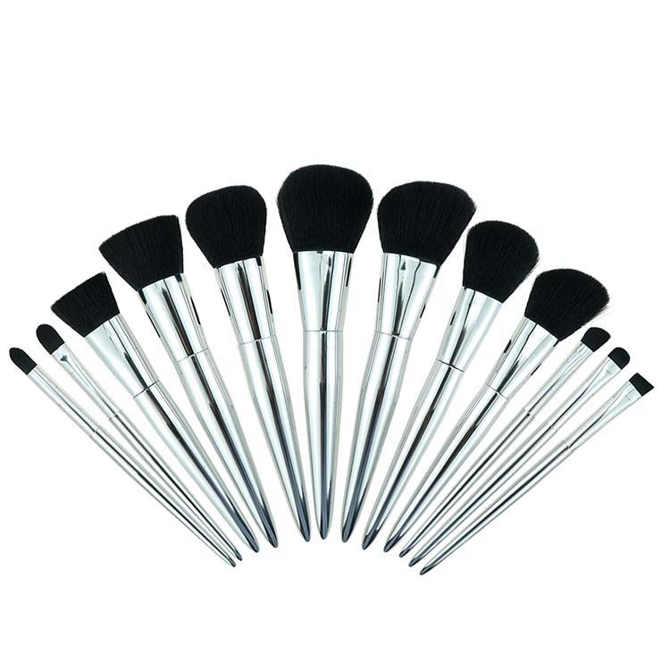 12 Pcs Silver Handle Makeup Brush Set Pointed Metallic Makeup Brush