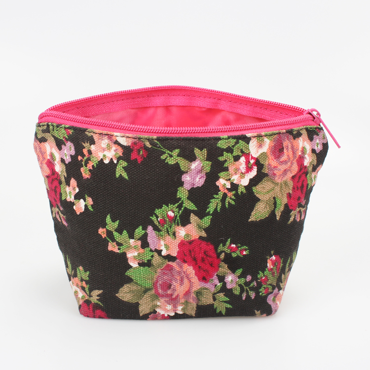 Cosmetic Pouch Printing Canvas Flowers Make Up Cosmetic Bag