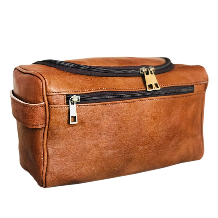 Leather Travel Hanging Toiletry Bag for Men Shaving Dopp Kit