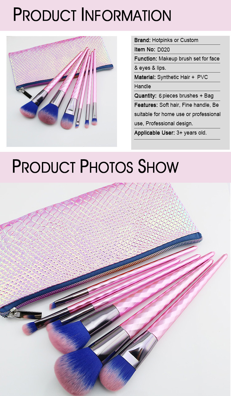 High Quality 6Pcs New Synthetic Pink Cosmetic Makeup Brush Set with case