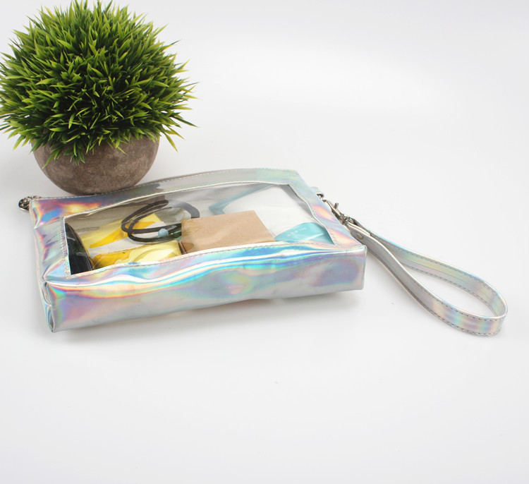 Waterproof Laser Hand Pouch Bag With Zipper Clear Cosmetic Bag
