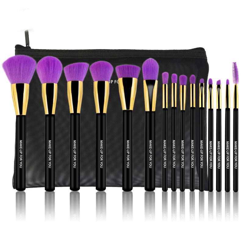Private label 15pcs makeup brush set cosmetic brush kit 15 piece set