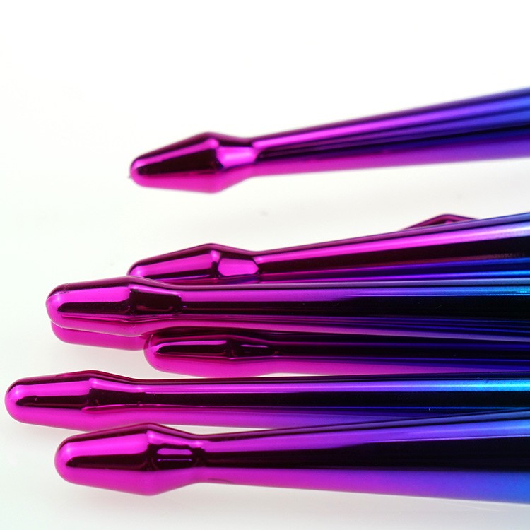 High quality factory price two tone hair electroplating plastic handle rainbow makeup brush set