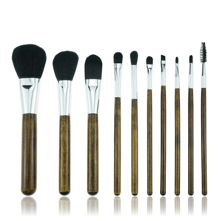 Natural wooden color handle brushes makeup with cowboy bag
