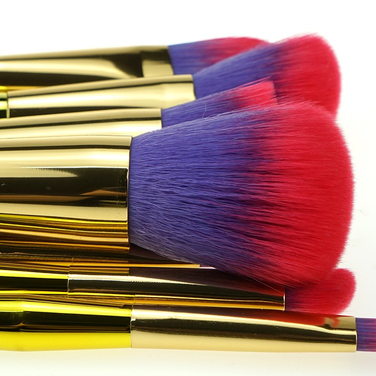 High quality factory price two tone hair electroplating plastic handle rainbow makeup brush set