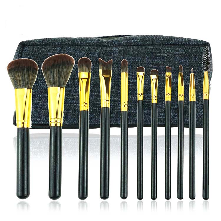 11 Piece Makeup Blending Brush Eyeshadow Flat Kabuki Makeup Brush Set With Bag