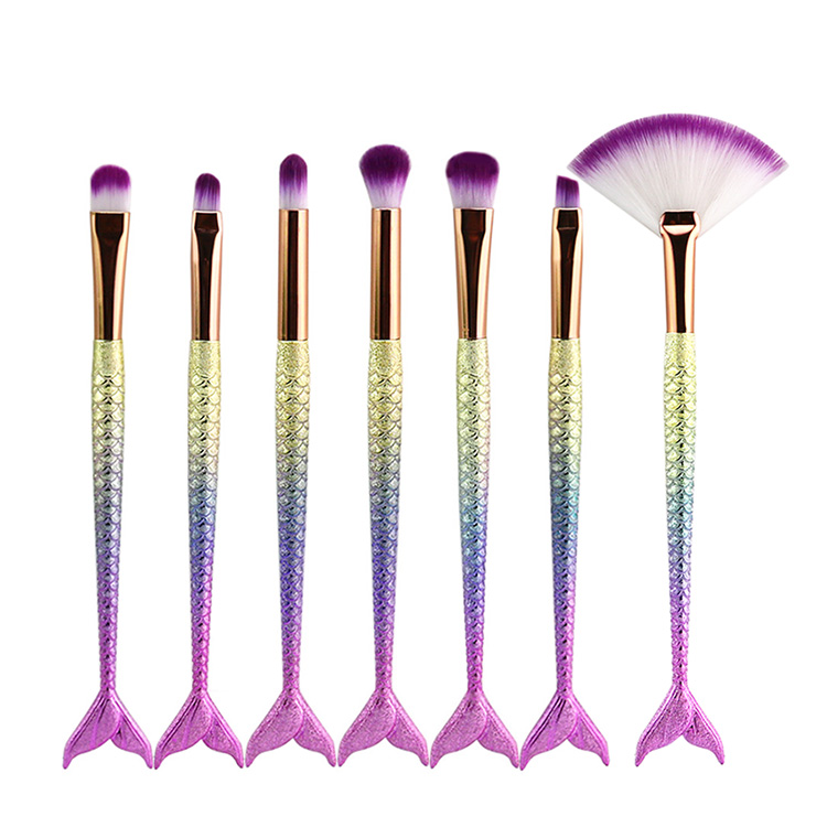 High Quality 7Pcs Complete Mermaid Eye Makeup Brush Set Eyeshadow Blending Fishi Tail Make Up Fan Brush
