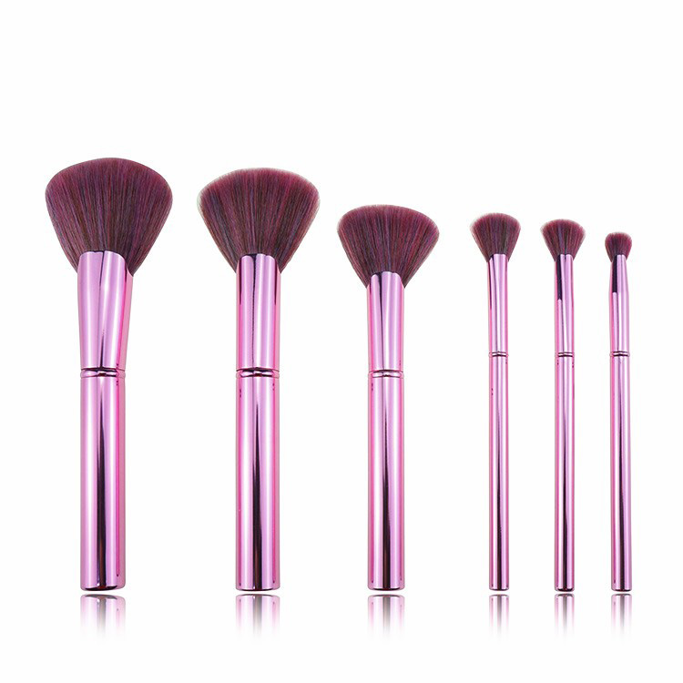 Factory customize synthetic hair mental handle beauty fan makeup brush set