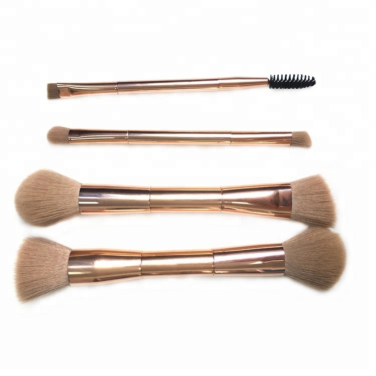 Dual Ended Multi-Function Rose gold Travel Vegan Hair Makeup Brush Set