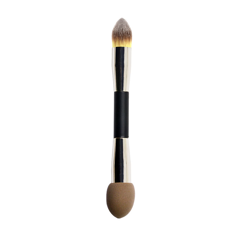 Double Sided Synthetic Hair Liquid Foundation Makeup Brush With Makeup Sponge