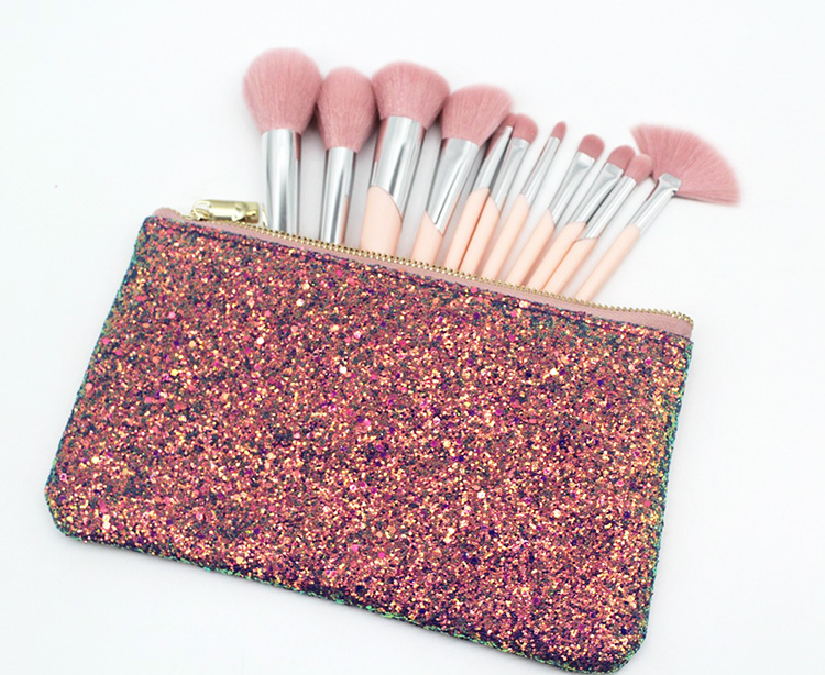 new hot glitter 12 pcs brushes cosmetic makeup brush set factory