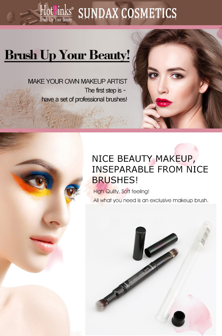 Wholesale metal cosmetics tools eyeshadow double sided makeup brush with cover