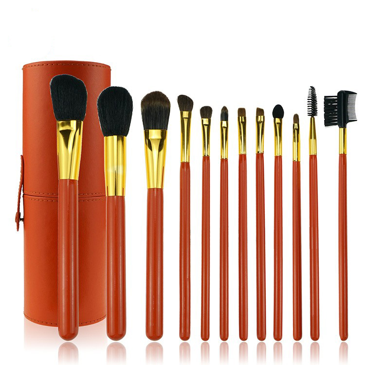 12Pcs Gold Duo Fibre Private Labeling Makeup Brush With Bag