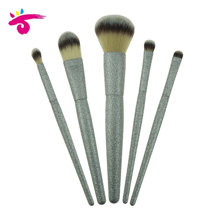 High End 5 Pcs Silvery Handle Glitter Powder Brush Bling Makeup Brush Set