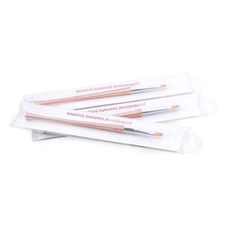 Special Spiral Plastic Flat Nail Polish Brush Rose Gold Nylon Hair Gel Private Label Nail Brush