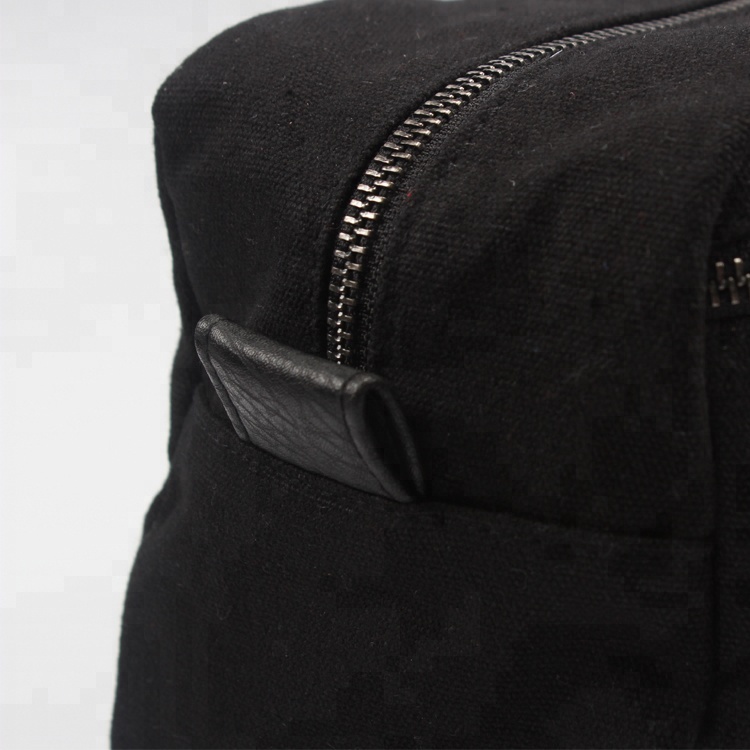 Heavy Duty Canvas And PU Toiletry Bag For Men Durable Black MenTtoiletry Bag