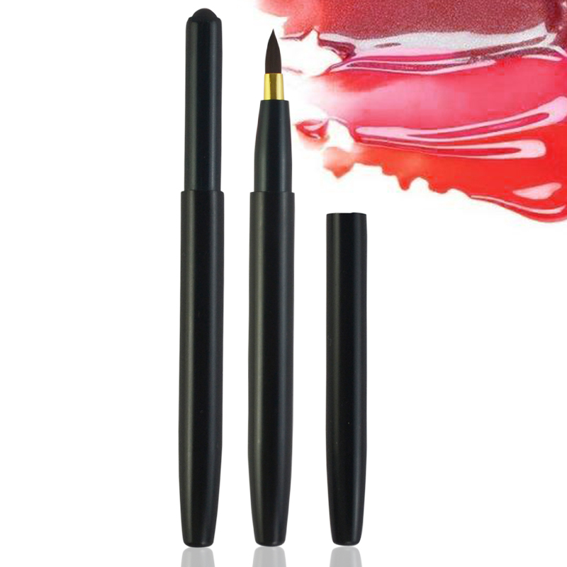 Black Premium Synthetic Hair Mini Retractable Makeup Lip Brush With Cap