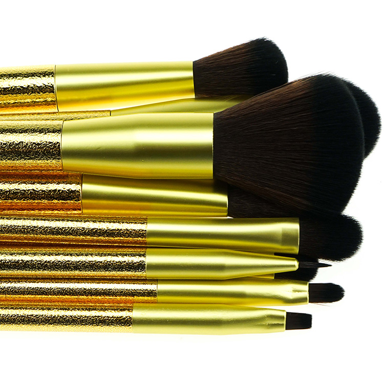 10 Years Factory 2019 New Style Metallic Gold Cruelty-Free Synthetic Cosmetic Makeup Brushes