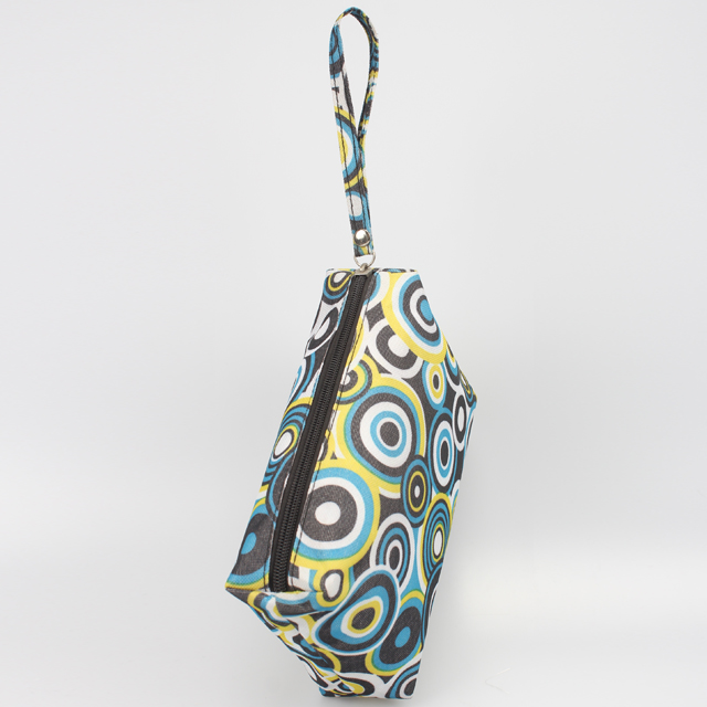 DIY Natural Printed Zipper Top Cosmetic Bag with Bottom Polyester Wristlet Pouch