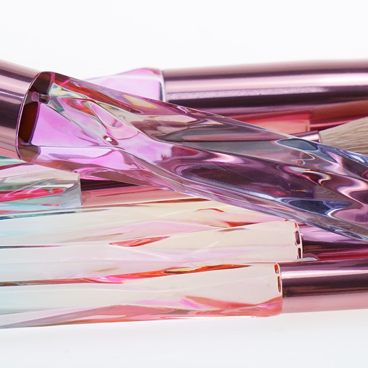 Custom logo 7pcs pink synthetic hair electroplating plastic handle colorful makeup brush set