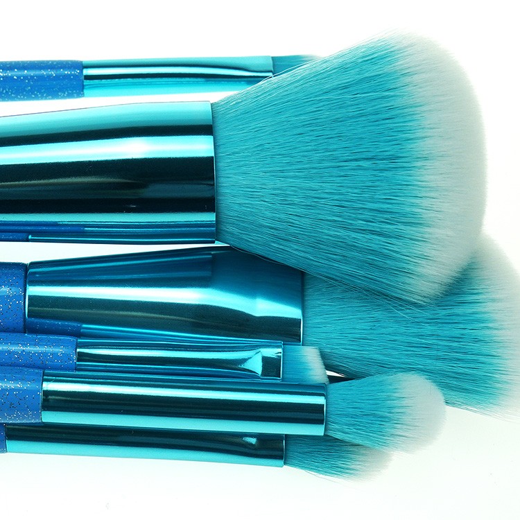8Pcs Blue Glitter Makeup Brushes Luxury Gradient Brush With Cylinder